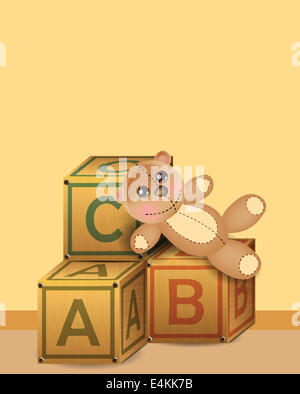 Nelle cassette delle lettere di legno con Teddy bear Foto Stock