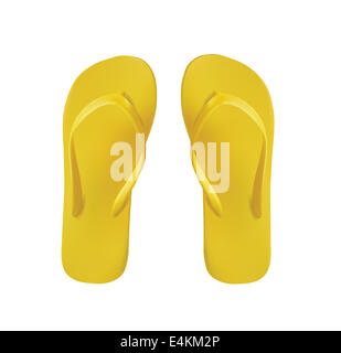 Giallo coppia di flip flop isolato su bianco Foto Stock