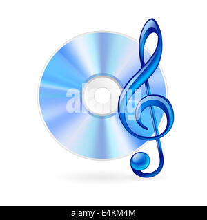 CD e chiave di violino come icona Musica. Immagine su sfondo bianco Foto Stock