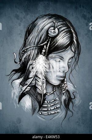 Tatuaggio sketch, design fatti a mano su carta vintage Foto Stock