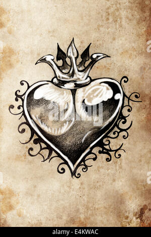 Tatuaggio sketch, design fatti a mano su carta vintage Foto Stock