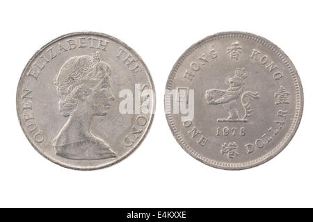 Hong Kong un dollaro moneta isolato su sfondo bianco Foto Stock