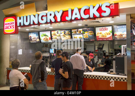 Brisbane Australia, Queensland Airport, BNE, nazionale, terminal, gate, Hungry Jack's, hamburger, hamburger King, hamburger, hamburger, franchising, fast food, r Foto Stock