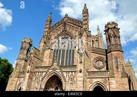 Vista frontale della cattedrale, hereford, herefordshire, Inghilterra, Regno Unito, Europa occidentale. Foto Stock