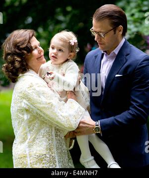 Solliden, 14-07-2014 Regina Silvia, Prince Daniel e la principessa Estelle trentasettesimo compleanno della Principessa Ereditaria Vittoria di Svezia presso il castello di Solliden RPE/Albert Nieboer// /dpa - Nessun servizio di filo- Foto Stock