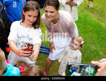 Solliden, 14-07-2014 La principessa ereditaria Victoria e la principessa Estelle trentasettesimo compleanno della Principessa Ereditaria Vittoria di Svezia presso il castello di Solliden RPE/Albert Nieboer// /dpa - Nessun servizio di filo- Foto Stock