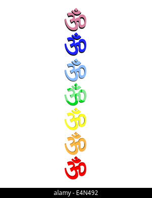 Om colorati / aum nella colonna dei chakra Foto Stock