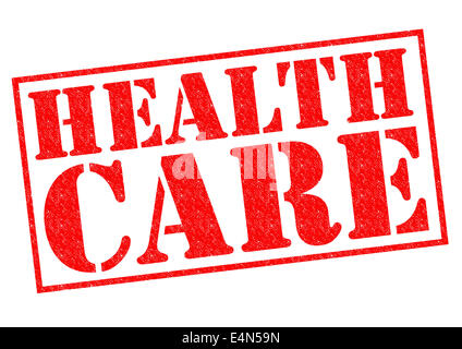 HEALTH CARE rosso timbro di gomma su uno sfondo bianco. Foto Stock