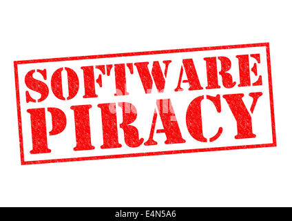 La pirateria del software red timbro di gomma su uno sfondo bianco. Foto Stock