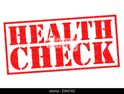 HEALTH CHECK rosso timbro di gomma su uno sfondo bianco. Foto Stock