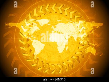 Disegno tecnico con mappa del mondo Foto Stock