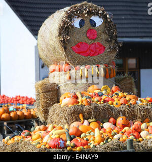 Divertimento autunno produrre display su balle di fieno Foto Stock