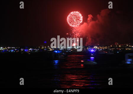 Miami Bay front fuochi d'artificio del 4 luglio Foto Stock