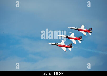 Volo di formazione della Patrouille Suisse con la Northrop F-5E Tiger II, Lago Festival 2014, Canton Zug, Svizzera Foto Stock