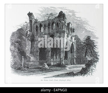 La Tomba di Sir Walter Scott, in Dryburgh Abbey Illustrazione da "Le isole britanniche - Cassell Petter & Galpin Parte 8 pittoresco l'Europa. Il pittoresco Europa è stata illustrata una serie di riviste pubblicate da Cassell Petter, Galpin & Co. di Londra, Parigi e New York in 1877. Le pubblicazioni turistiche raffigurato tormenta in Europa, con le descrizioni di testo e acciaio e legno incisioni da eminenti artisti del tempo, come Harry Fenn, William H J Boot, Thomas C. L. Rowbotham, Henry T. Green , Myles B. Foster John Mogford , David H. McKewan, William L. Leitch, Edmund M. Wimperis e Giuseppe B. Smith. Foto Stock