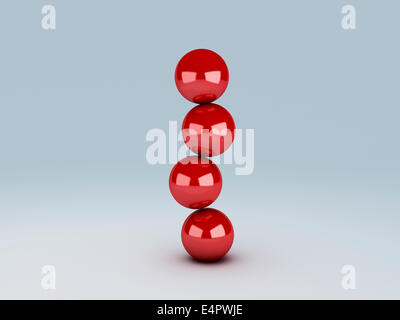 Immagine di sfere rosse in equilibrio. 3d illustrazione Foto Stock