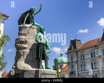 Lubiana Slovenia Laibach capitale Slovenia città vista panoramica Prešeren Monumento, Francia Prešeren Foto Stock