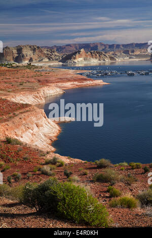 Il Lake Powell a Wahweap, vicino pagina, Arizona, (lontano litorale è in Utah), STATI UNITI Foto Stock