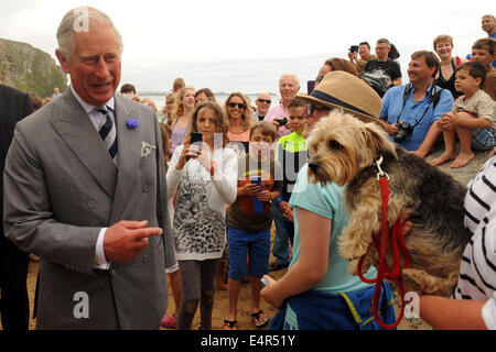 Watergate Bay, Cornwall, Regno Unito. 16 Luglio, 2014. Il Duca e la duchessa di Cornovaglia visita il ristorante 'Jamie Oliver's quindici Cornovaglia", gestito dalla carità Cornwall cibo Foundation. Le Loro Altezze Reali anche incontrato rappresentanti di azione di Surf, un ente di beneficenza dedicata al sostegno di veterani militari e delle loro famiglie, che opera sulla spiaggia a Watergate Bay. Credito: MPAK/Alamy Live News Foto Stock