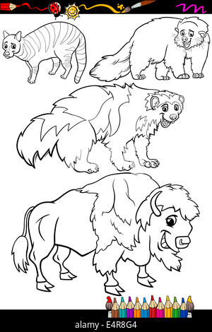 Libro da colorare o pagina Cartoon illustrazione del bianco e nero dei mammiferi selvatici animali caratteri per i bambini Foto Stock