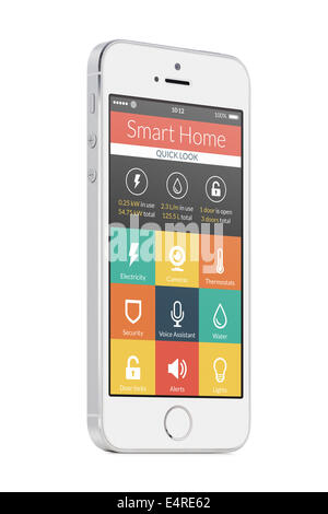 Smart home applicazione sullo schermo dello smartphone isolati su sfondo bianco. Per accedere a tutti i comandi della tua casa d Foto Stock
