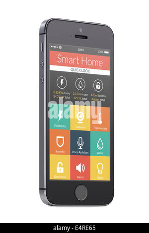 Smart home applicazione sullo schermo dello smartphone isolati su sfondo bianco. Per accedere a tutti i comandi della tua casa d Foto Stock