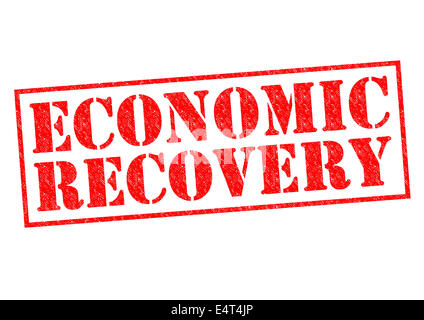 La ripresa economica rosso timbro di gomma su uno sfondo bianco. Foto Stock