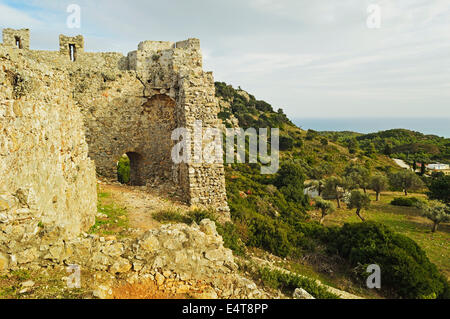 Asklipiou rovine del castello, RODI, DODECANNESO, Mar Egeo, Grecia, Europa Foto Stock