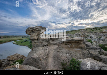 Scrivendo su Stone Provincial Park, vicino a Milk River, Alberta Canada Foto Stock