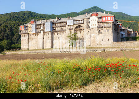 Iviron monastero medievale sul santo monte Athos Foto Stock