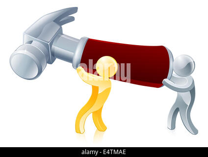 Una illustrazione di due uomini argento tenendo un grande martello Foto Stock
