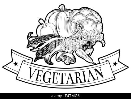Cibo vegetariano etichetta di verdure fresche e testo di lettura vegetariano Foto Stock