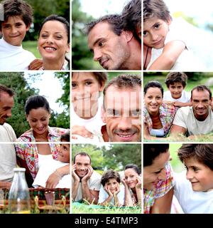 Mosaico della famiglia godendo picnic all'aperto Foto Stock