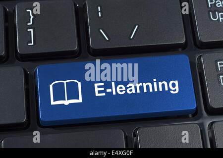 Pulsante e-learning con icona libro. Foto Stock