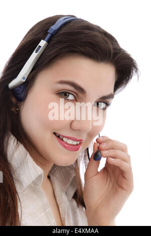 Bella agente del call center Foto Stock