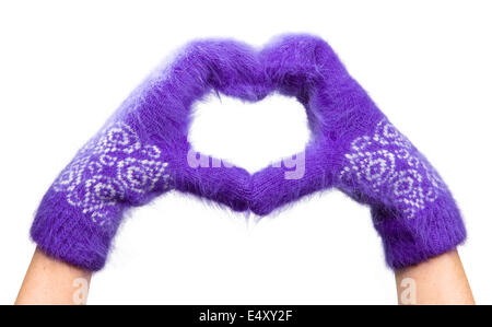Valentine card- Mani in soffici mittens Foto Stock