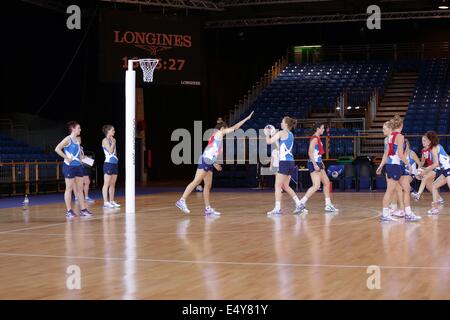 Scottish Exhibition and Conference Centre (SECC), Glasgow, Scozia, Regno Unito, giovedì, 17 luglio 2014. Team Scotland si allenerà nella sede del Commonwealth Games Netball Competition 2014 Foto Stock