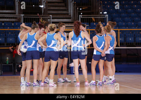 Scottish Exhibition and Conference Centre (SECC), Glasgow, Scozia, Regno Unito, giovedì, 17 luglio 2014. Team Scotland si allenerà nella sede del Commonwealth Games Netball Competition 2014 Foto Stock