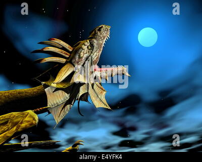 Drago al luna - 3D render Foto Stock