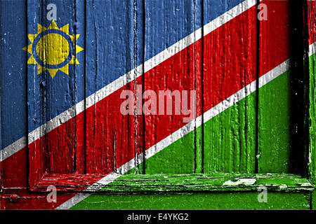 Bandiera della Namibia dipinta sul telaio in legno Foto Stock