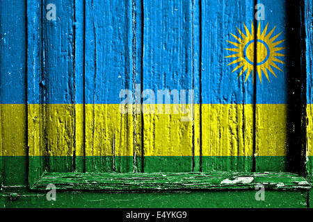 Bandiera del Ruanda dipinta sul telaio in legno Foto Stock