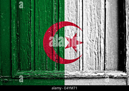 Bandiera di Algeria dipinta sul telaio in legno Foto Stock
