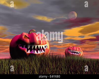 Sorridente zucche di Halloween - 3D render Foto Stock