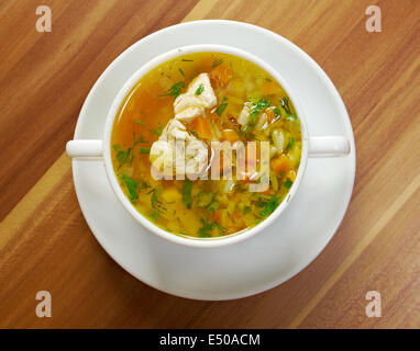 Il pollo e la zuppa di riso selvaggio Foto Stock