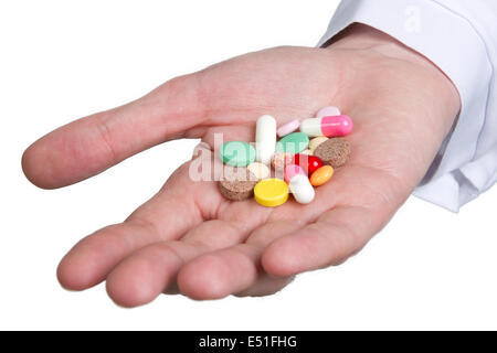 Pillola in un canto isolato su bianco Foto Stock