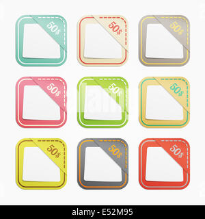 Set di sconto colorati tasche con adesivi di vuoto Foto Stock