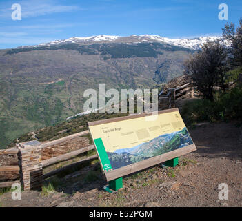 Punto di vista panoramica del paesaggio della Sierra Nevada in alta Alpujarras, vicino a Capileira, provincia di Granada, Spagna. Foto Stock