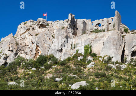 Rovine della distrutta rocca di Les Baux de Provence, Francia. Foto Stock