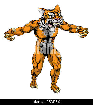 Una illustrazione di una tigre scary mascotte sportive con artigli fuori Foto Stock