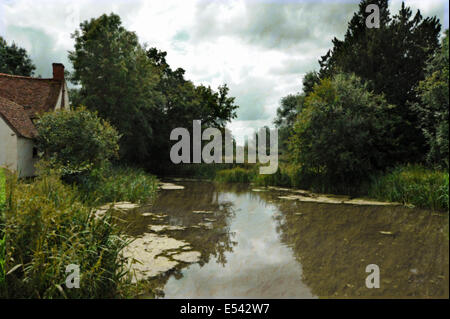 Questa è la famosa vista quale formato Constable il dipinto più famoso del fieno Wain al Mulino di Flatford ( con pittura a olio effetto) Foto Stock